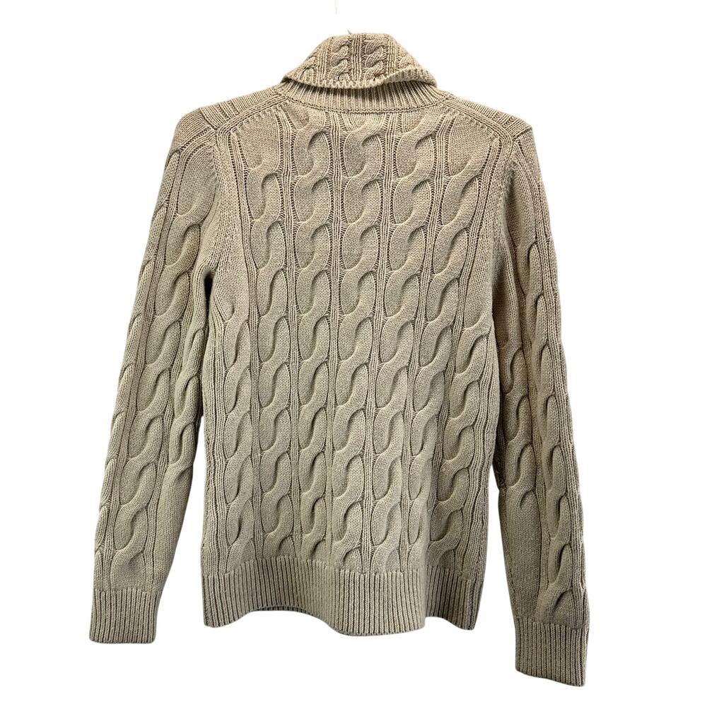 L.L. Bean Cable Knit Fisheman Turtleneck Sweater Wool Cream Small - Picture 2 of 6